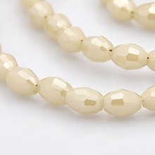 Honeyhandy Pearl Luster Plated Imitation Jade Glass Faceted Rice Beads Strands, Pale Goldenrod, 6x4mm, Hole: 1mm, about 72pcs/strand, 16 inch