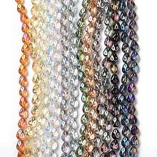 Transparent Electroplate Glass Beads Strands, Rainbow Plated, Teardrop, Mixed Color, 11x9x6.6mm, Hole: 1.1mm, about 55pcs/strand, 24.25 inch(61.6cm)