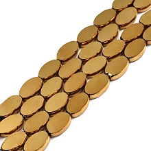 Glass Beads Strands, Oval, Golden, 10x6x3mm, Hole: 1mm, about 54~60pcs/strand, 20.47~23.62''(52~60cm)