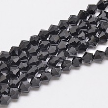 Honeyhandy Imitate Austrian Crystal Bicone Glass Beads Strands, Grade AA, Faceted, Black, 5x5mm, Hole: 1mm, about 59pcs/strand, 11 inch