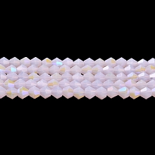 Honeyhandy Imitation Jade Electroplate Glass Beads Strands, AB Color Plated, Faceted, Bicone, Pink, 4x4mm, Hole: 0.8mm, about 82~85pcs/strand, 30.5~31cm