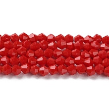 Honeyhandy Opaque Solid Color Imitation Jade Glass Beads Strands, Faceted, Bicone, Red, 4x4mm, Hole: 0.8mm, about 82~85pcs/strand, 30.5~31cm