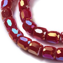 Honeyhandy Electroplate Opaque Glass Beads, Faceted Barrel, Dark Red, 8x8mm, Hole: 1mm