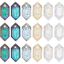 18Pcs 6 Colors Embossed Bicone Faceted Glass Rhinestone Charms 13x6.5mm Bicone Necklace Pendants Gemstone Charms Embossed Glass Rhinestone for Jewelry Making, Hole: 1.5mm