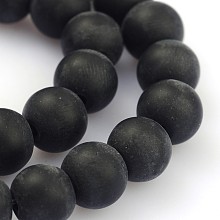 Honeyhandy Frosted Glass Round Bead Strands, Black, 8mm, Hole: 1mm, about 43pcs/strand, 12.5 inch