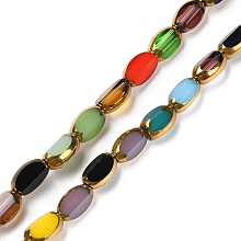 Honeyhandy Electroplate Glass Beads Strands, Faceted, Oval, Golden Plated, Mixed Color, 7x4x3.5mm, Hole: 1mm, about 50pcs/strand, 12.99''(33cm)