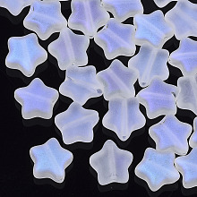 Honeyhandy Electroplate Glass Beads, Frosted, Rainbow Plated, Star, Colorful, 8x8x4mm, Hole: 0.8~1mm