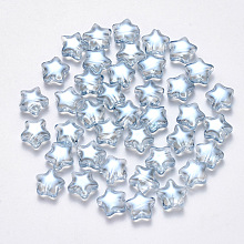 Honeyhandy Transparent Spray Painted Glass Beads, Star, Pearl Luster Plated, Light Blue, 8x8.5x4mm, Hole: 1mm