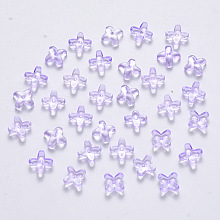 Arricraft Transparent Spray Painted Glass Beads, with Glitter Powder, Clover, Lilac, 8x8x3mm, Hole: 0.9mm