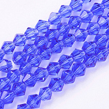 Arricraft Imitation Austrian Crystal 5301 Bicone Beads, Faceted Glass Beads Strands, Blue, 4x4mm, Hole: 1mm, about 104pcs/strand