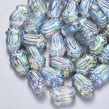 Honeyhandy Transparent Spray Painted Glass Beads, Pakchoi, Colorful, 11x7.5x5.5mm, Hole: 1mm