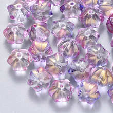 Arricraft Two Tone Transparent Spray Painted Glass Beads, with Glitter Powder, Flower, Lilac, 10.5x9.5x8mm, Hole: 1mm