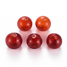 Honeyhandy Transparent Handmade Blown Glass Globe Beads, Stripe Pattern, Round, FireBrick, 14.5~16mm, Hole: 1~2mm