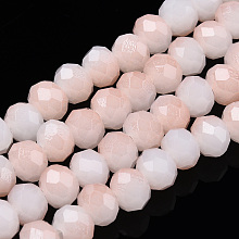 Two-Tone Imitation Jade Glass Beads Strands, Faceted, Rondelle, Misty Rose, 6x5mm, Hole: 1.4mm, about 85~90pcs/strand, 15.35 inch~16.34 inch(39~41.5cm)