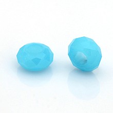 Honeyhandy Imitation Jade Glass European Beads, Large Hole Rondelle Beads, Faceted, Light Sky Blue, 14x7mm, Hole: 6mm