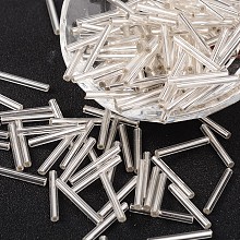 Honeyhandy Glass Bugle Beads, Silver, 21~25x2~3mm, Hole: 0.5~1mm, about 1900pcs/one pound