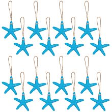 Arricraft 16 Pcs Undrilled Resin Starfish, 2.2" Starfish Ornaments with Hemp Rope for Wedding Party, Home Decor, Dark Turquoise