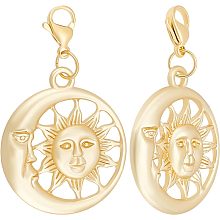 Beebeecraft 1 Box 15Pcs Sun & Moon Pendant Charms 18K Gold Plated Flat Round Pendant Decorates with Lobster Claw Clasps for Jewelry Making