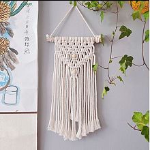 Honeyhandy Cotton Cord Macrame Woven Wall Hanging, with Plastic Non-Trace Wall Hooks, for Nursery and Home Decoration, Floral White, 540x200x22mm