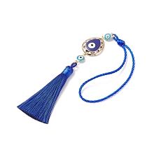 Honeyhandy CCB Plastic Teardrop Pendant Decorations, with Brass Enamel Evil Eye Link, Polyester Tassel, Nylon Rope, for Women's Bag, Car Interior Decoration, Deep Sky Blue & Blue, 269mm