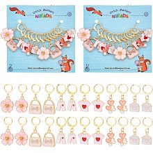 NBEADS 24 Pcs Pink Themed Stitch Markers, Envelope/Heart/Flower/Purse/Pants/T-shirt Alloy Enamel Charms Removable 304 Stainless Steel Hoop Locking Stitch Marker for Sewing Accessories