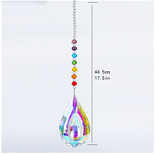 Honeyhandy Chakra Theme K9 Crystal Glass Big Pendant Decorations, Hanging Sun Catchers, Teardrop, Colorful, 44.5cm