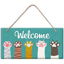 ARRICRAFT Cat Paw Print Plastic Plaque Colorful Home Door Sign Rustic Welcome Door Plate with Jute Twine Wall Door Decor for Front Door Farmhouse Office Coffee Shop Bar Decoration 5.9x11.8x0.19in