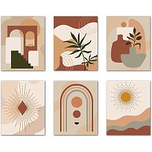 CREATCABIN Abstract Wall Art Colorful Boho Art Poster Prints Botanical Plant Sunrise Sunset Modern for Men Women Room Home Office Decor Set of 6 Unframed 8x10inch