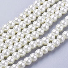 Arricraft Glass Pearl Beads Strands, Pearlized, Round, Creamy White, 8mm, Hole: 1mm, about 105pcs/strand, 32"