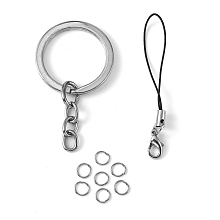 Honeyhandy 1Set Assorted Iron Findings including 2g Iron Jump Rings, 5pcs Cord Loop Mobile Straps, 3pcs Alloy Keychain Findings, Platinum, 6x0.7mm, 60mm long, 26mm inner diameter