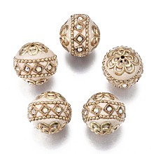 Honeyhandy Handmade Indonesia Beads, with Metal Findings, Round, Light Gold, Antique White, 19.5x19mm, Hole: 1mm