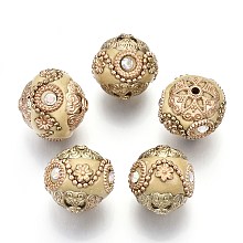 Honeyhandy Handmade Indonesia Beads, with Metal Findings, Golden Color Plated, Round, Light Khaki, 20~21mm, Hole: 1.8mm