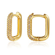 Arricraft Cubic Zirconia Rectangle Hoop Earrings, Brass Jewelry for Women, Golden, 17x14x2.8mm