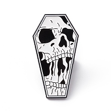 Honeyhandy White Halloween Enamel Pin, Electrophoresis Black Alloy Brooch for Backpack Clothes, Skull Pattern, 30.5x17x2mm, Pin: 1.2mm