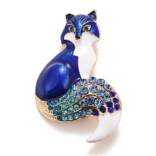 Honeyhandy Rhinestone Fox Badge, Animal Alloy Enamel Lapel Pin for Backpack Clothes, Golden, Light Sapphire, 54x37x7mm, Pin: 0.7mm