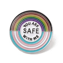 Honeyhandy Word You Are Safe With Me Enamel Pin, Electrophoresis Black Plated Alloy Badge for Backpack Clohtes, Round Pattern, 34x1.6mm