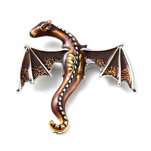 Honeyhandy Dragon Alloy Brooch, Enamel Pins, Antique Silver, Saddle Brown, 62x58x11mm