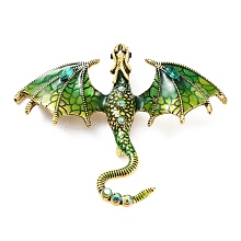 Honeyhandy Dragon Enamel Pins, Antique Golden Plated Alloy Rhinestone Brooch for Unisex, Green, 61x71x11mm