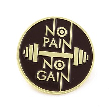 Honeyhandy No Pain No Gain Word Enamel Pin, Flat Round Alloy Enamel Brooch for Backpack Clothes, Golden, Coffee, 30x9mm, Pin: 1mm