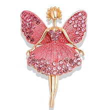 Honeyhandy Butterfly Dancer Enamel Pin with Rhinestone, Golden Alloy Badge with Loop for Backpack Clothes Pendant Jewelry, Camellia, 60.5x39x14.5mm, Hole: 5x4mm, Pin: 0.8mm