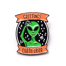 Honeyhandy Greetings Earth-loser Alien Cartoon Enamel Pin, Zinc Alloy Enamel Brooch for Jacket Backpack, Electrophoresis Black, Colorful, 35x28x9mm, Pin: 1.1mm