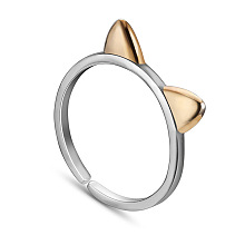 SHEGRACE Lovely 925 Sterling Silver Cuff Rings, Open Rings, with Real 24K Gold Plated Cat Ear, Platinum & Golden, 18mm