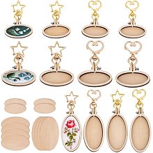 OLYCRAFT 12Pcs Blanks Wood Keychain Mini Embroidery Hoops Keychain with Lobster Clasp Wood Round Embroidery Hoops Oval Tray Wood Keychain for Embroidery Display DIY Pendant Crafts