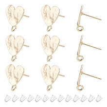 ARRICRAFT 10Pcs Heart Shape Brass Stud Earring Findings, with Vertical Loop and 20Pcs Plastic Ear Nuts, Real 18K Gold Plated, 14x13mm, Hole: 1.6mm, Pin: 0.7mm