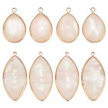 BENECREAT 8Pcs 2 Styles Resin Imitation Shell Pendants, with Golden Tone Brass Findings, Seashell Color, Mixed Shapes, 22.5~31.5x14.5~15.5x4~4.5mm, Hole: 1.6~2mm, 4pcs/style