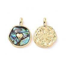 Honeyhandy Natural Abalone Shell/Paua Shell Pendants, with Real 18K Gold Plated Brass Findings, Cadmium Free & Lead Free, Long-Lasting Plated, Flat Round Charm, Heart Pattern, 18x13.5x2mm, Hole: 2x3mm