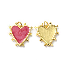 Honeyhandy Rack Plating Brass Enamel Pendants, with Jump Ring, Lead Free & Cadmium Free, Heart Charm, Real 18K Gold Plated, Cerise, 19x18x3mm, Hole: 3.5mm