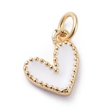 Honeyhandy Enamel Charms, with Brass Findings, Heart, Golden, White, 9x7x2.5mm, Hole: 2.5mm