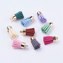 Honeyhandy Suede Cord Tassel Pendants, with Brass Findings, Golden, Mixed Color, 16~19x7mm, Hole: 1mm