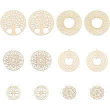 SUPERFINDINGS 60Pcs 6 Style Tree of Life Connector Flower Flat Round Donut Joiners Links Brass Links Connectors Light Gold Filigree Links for Jewelry Making